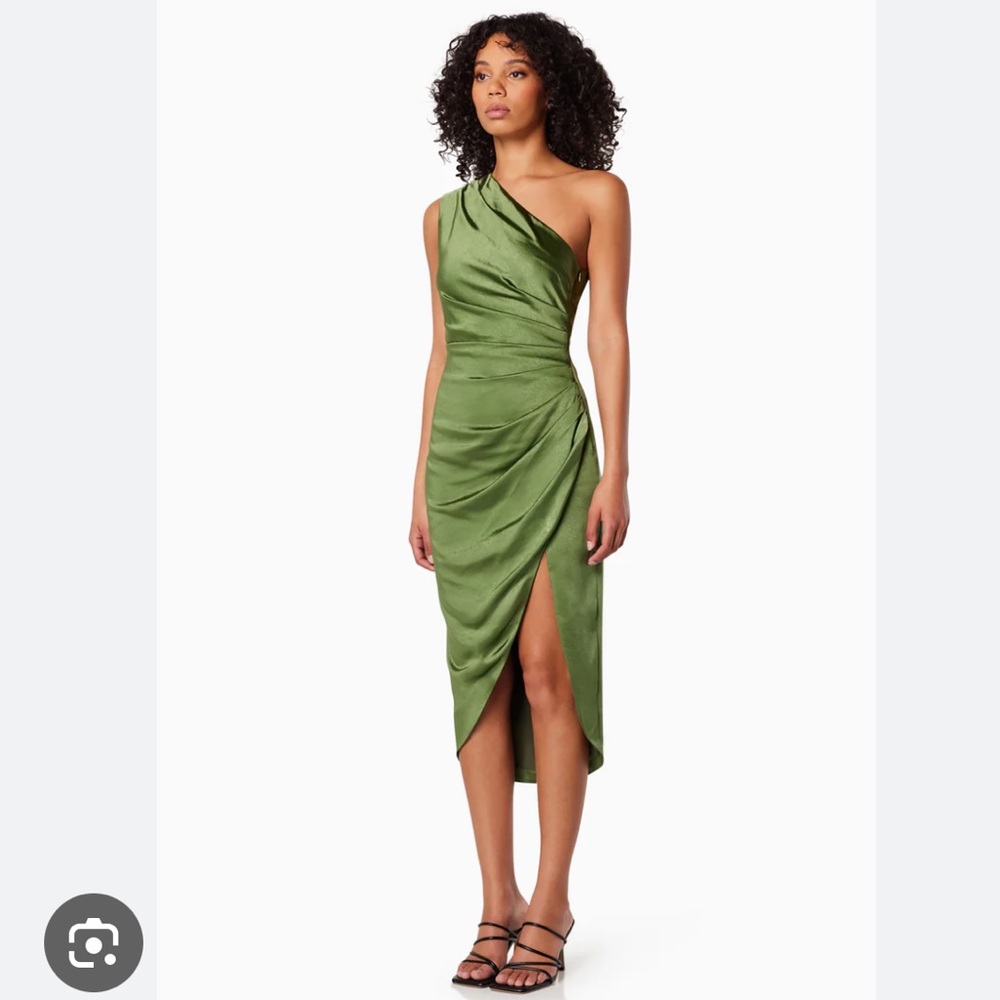 Elliatt Cassini One Shoulder Satin Dress In Fern green - Picture 8 of 16